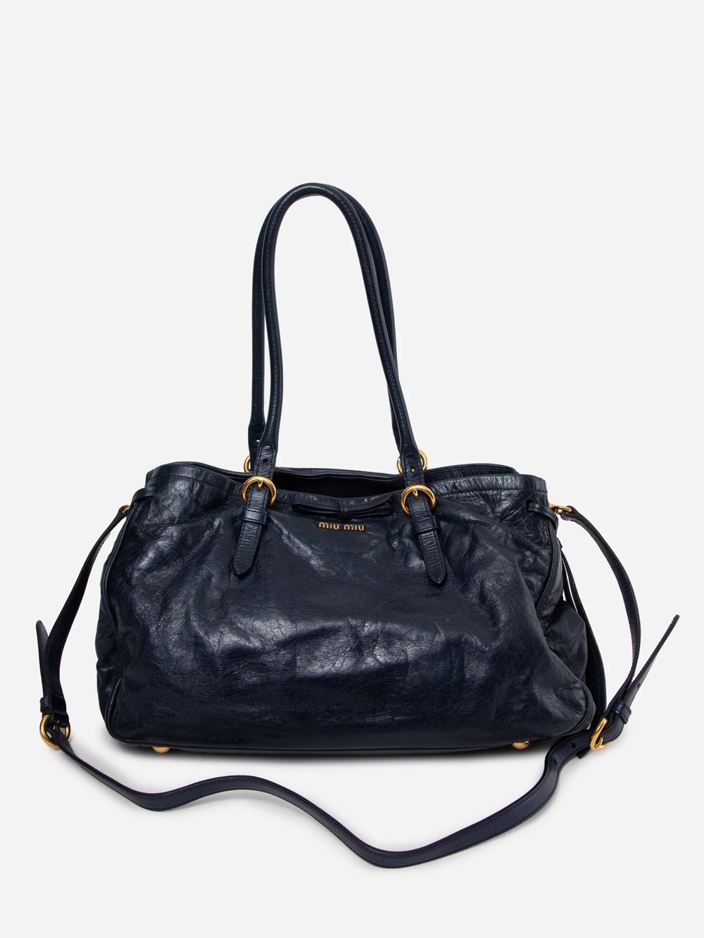 Miu Miu Navy Vitello Lux Bow Shoulder Bag